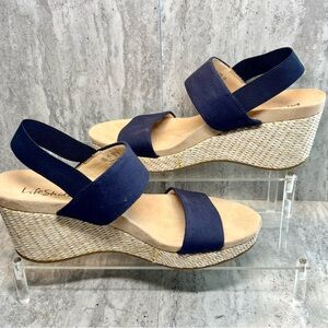 Life Stride Navy Blue Comfort Wedge Heels Sandals 10W